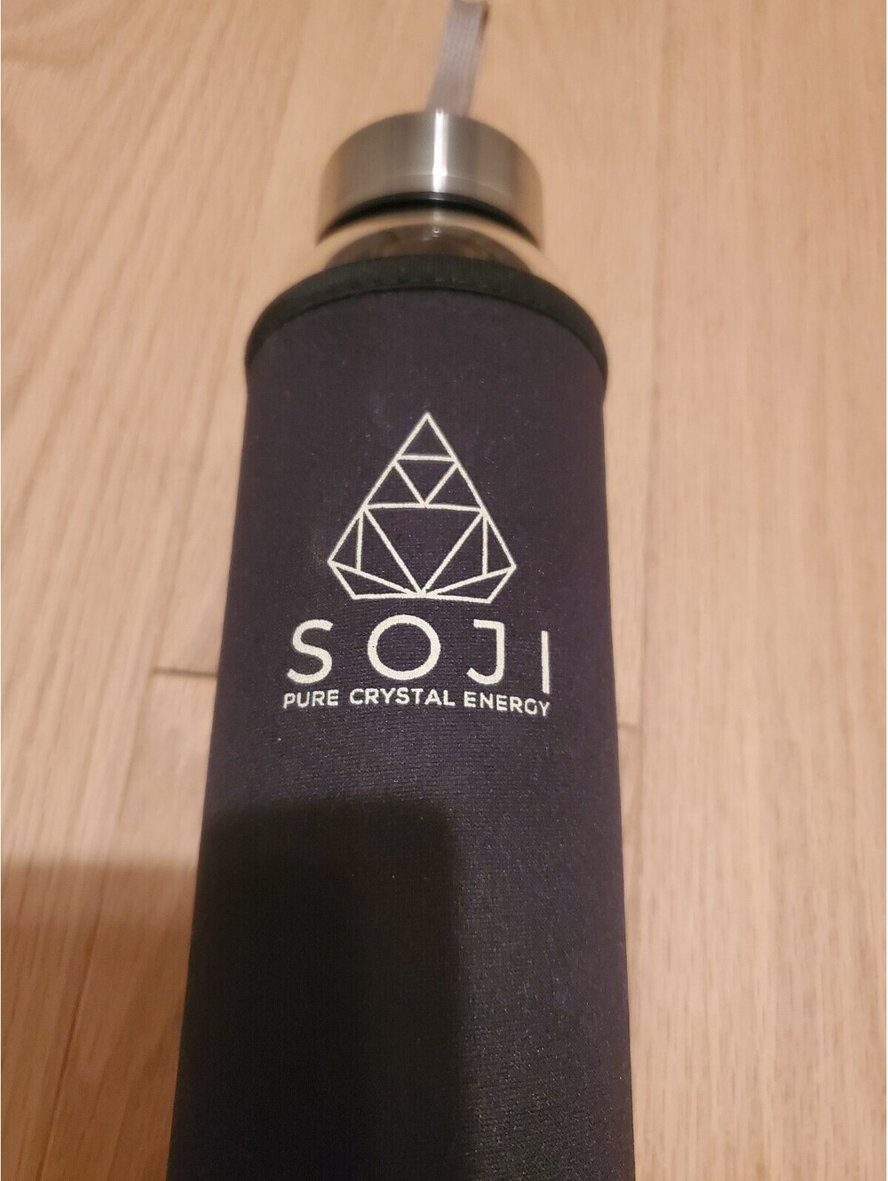 SOJI Pure Crystal Energy Glass Water Bottle with Smoky Quartz Crystal